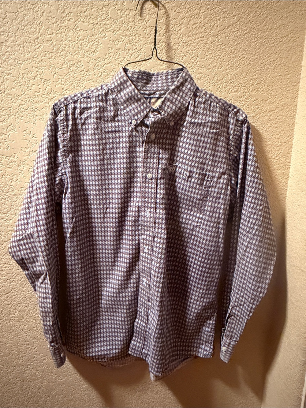 Wrangler Gray and White Check Button-Down Shirt